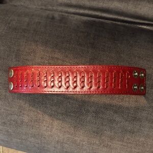 Men's Red Leather Braided Accent Wristband Bracelet